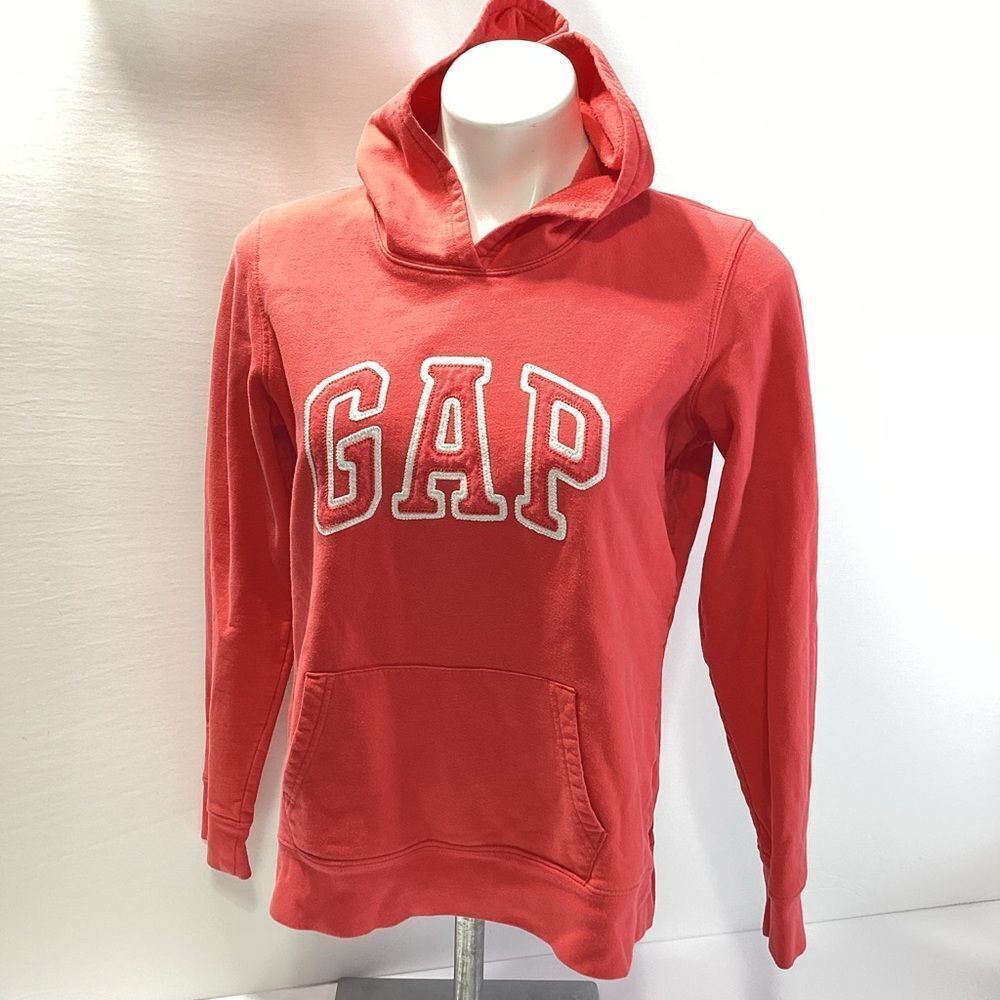 GAP Casual Hoodie Big Kids Size M Coral Rosebush White Logo Pullover